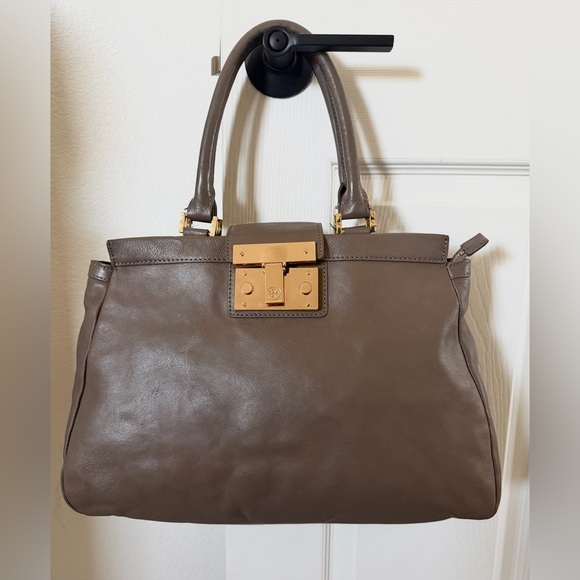 Tory Burch Handbags - Tory Burch Taupe Leather Satchel with Gold Clasp